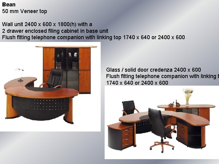 Bean 50 mm Veneer top Wall unit 2400 x 600 x 1800(h) with a Bean 50 mm Veneer top Wall unit 2400 x 600 x 1800(h) with a