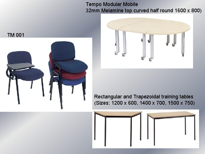 Tempo Modular Mobile 32 mm Melamine top curved half round 1600 x 800) TM Tempo Modular Mobile 32 mm Melamine top curved half round 1600 x 800) TM