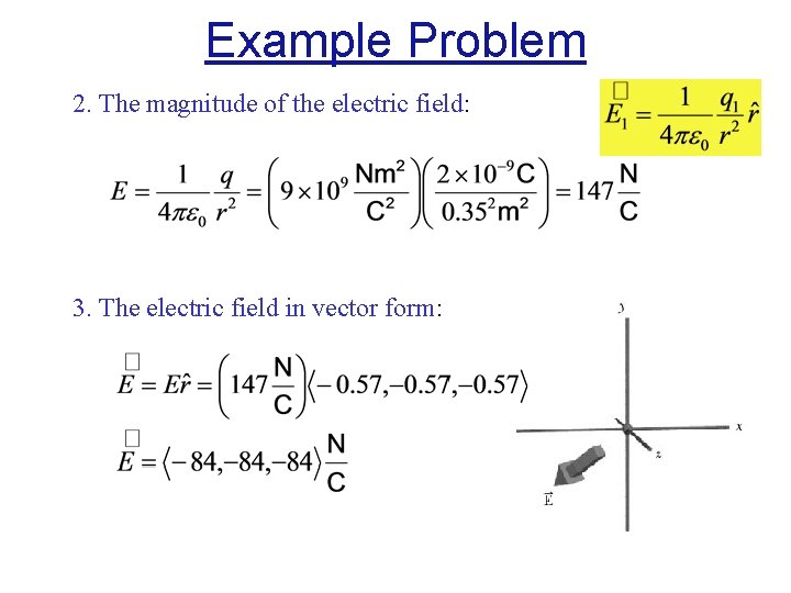 Example Problem 2. The magnitude of the electric field: 3. The electric field in