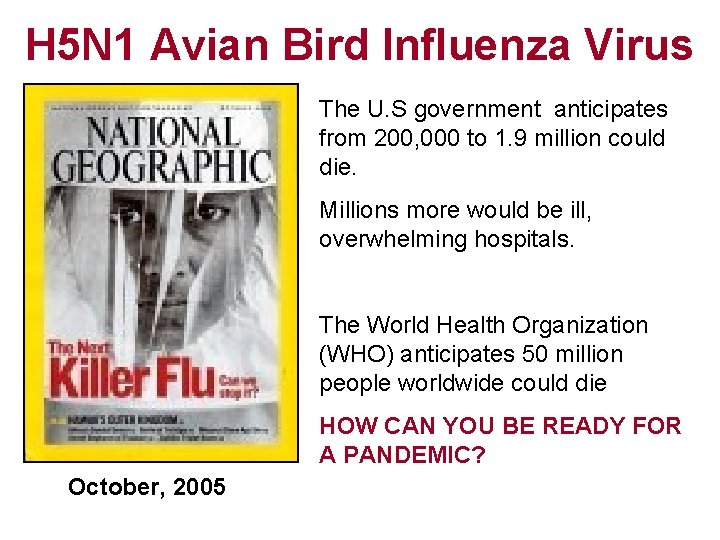 H 5 N 1 Avian Bird Influenza Virus The U. S government anticipates from