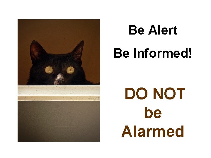 Be Alert Be Informed! DO NOT be Alarmed 