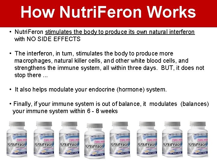 How Nutri. Feron Works • Nutri. Feron stimulates the body to produce its own