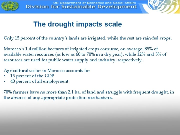 The drought impacts scale Only 15 percent of the country’s lands are irrigated, while