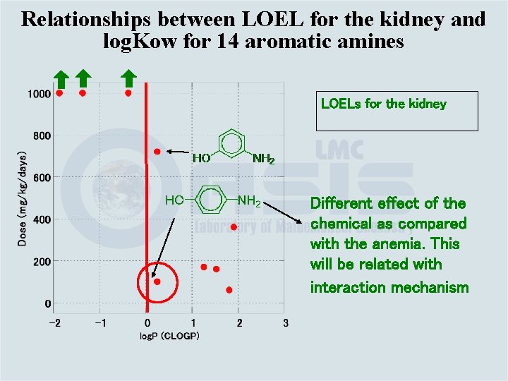 Relationships between LOEL for the kidney and log. Kow for 14 aromatic amines LOELs