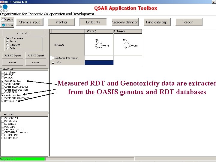 Measured RDT and Genotoxicity data are extracted from the OASIS genotox and RDT databases