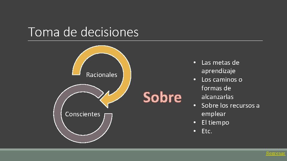 Toma de decisiones Racionales Sobre Conscientes • Las metas de aprendizaje • Los caminos