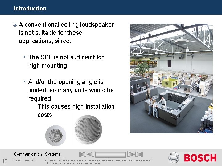 Introduction è A conventional ceiling loudspeaker is not suitable for these applications, since: •