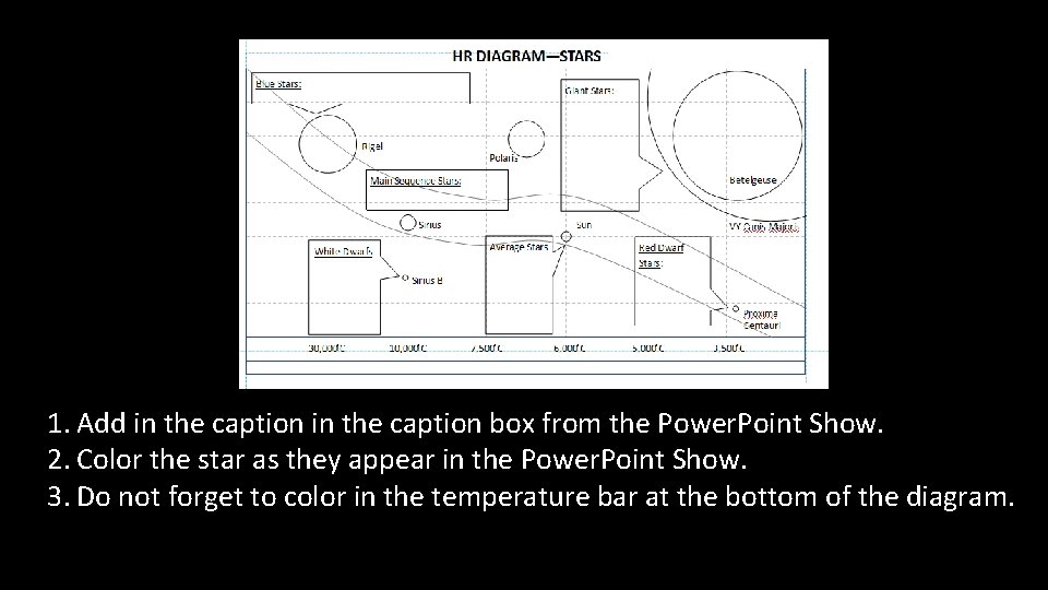 1. Add in the caption box from the Power. Point Show. 2. Color the