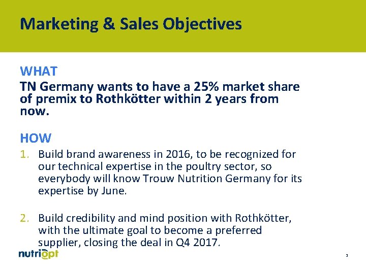 Marketing & Sales Objectives WHAT TN Germany wants to have a 25% market share