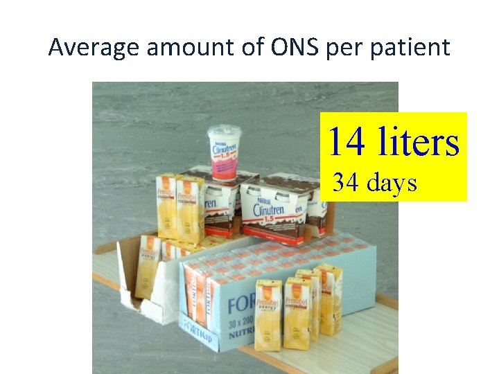 Average amount of ONS per patient 14 liters 34 days andreas. leischker@bonifatius-lingen. de 