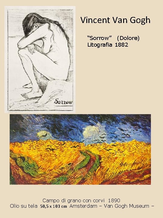 Vincent Van Gogh “Sorrow” (Dolore) Litografia 1882 Campo di grano con corvi 1890 Olio