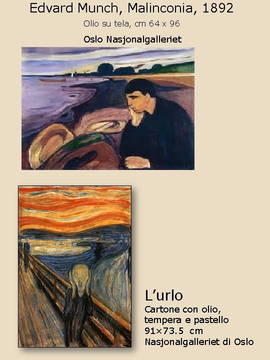 Edvard Munch, Malinconia, 1892 Olio su tela, cm 64 x 96 Oslo Nasjonalgalleriet L’urlo