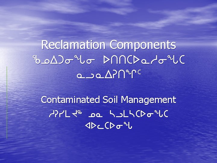 Reclamation Components ckwgizi sttbs. Nhizb Nl. Nw. Dtq 5 Contaminated Soil Management h. Dym.