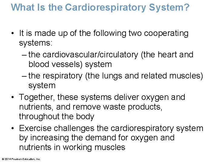 What Is the Cardiorespiratory System? • It is made up of the following two