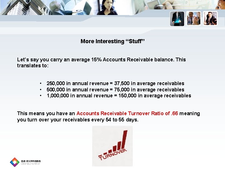 More Interesting “Stuff” Let’s say you carry an average 15% Accounts Receivable balance. This