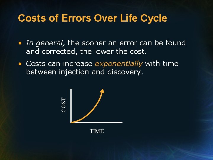 Costs of Errors Over Life Cycle • In general, the sooner an error can