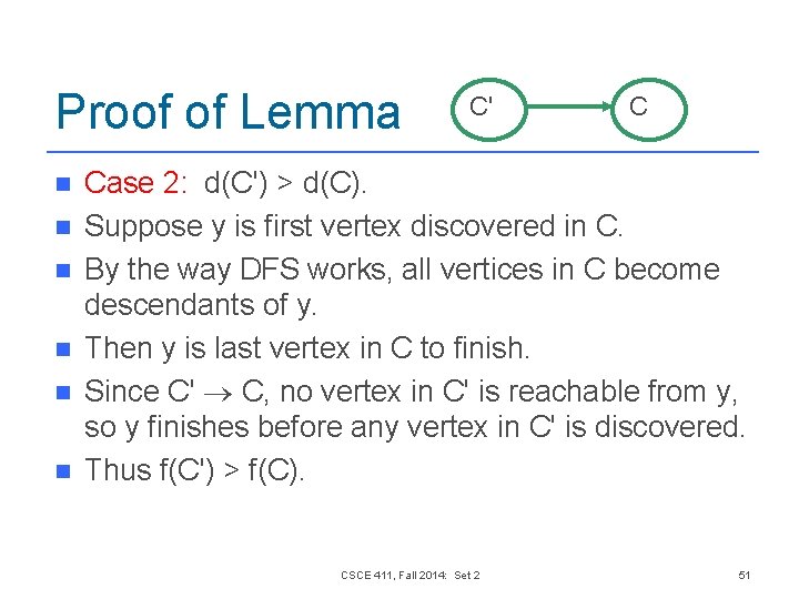 Proof of Lemma n n n C' C Case 2: d(C') > d(C). Suppose Proof of Lemma n n n C' C Case 2: d(C') > d(C). Suppose