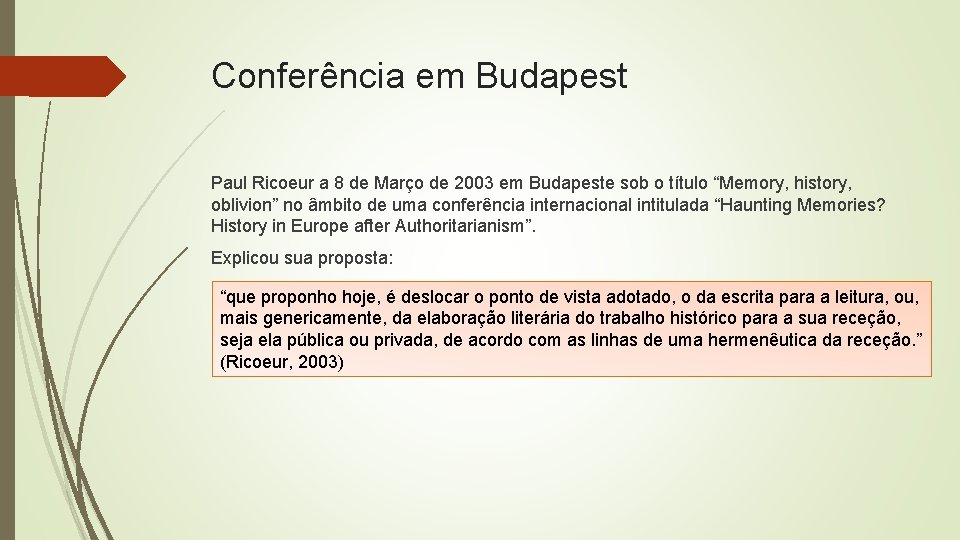 Conferência em Budapest Paul Ricoeur a 8 de Março de 2003 em Budapeste sob