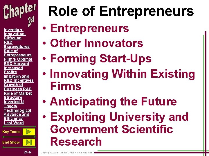 Role of Entrepreneurs Invention. Innovation. Diffusion R&D Expenditures Role of Entrepreneurs Firm’s Optimal R&D