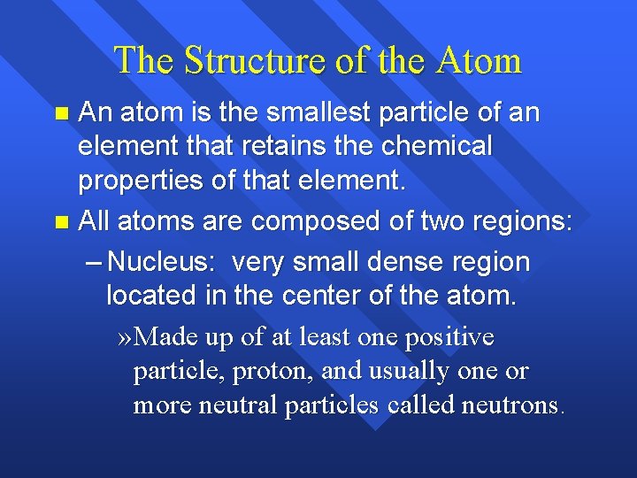 The Structure of the Atom An atom is the smallest particle of an element The Structure of the Atom An atom is the smallest particle of an element