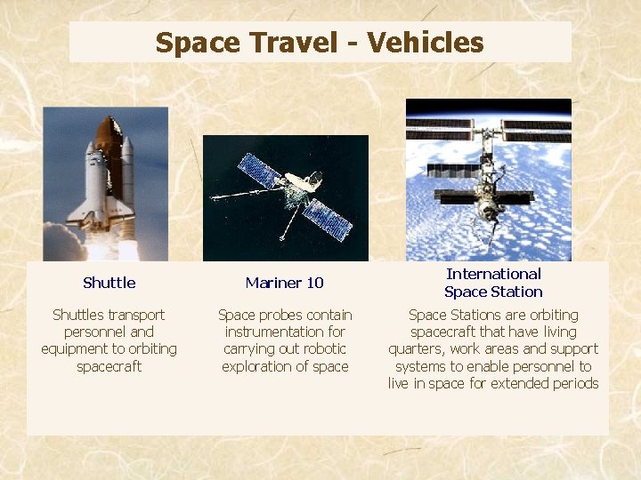 Space Travel - Vehicles Shuttle Mariner 10 Shuttles transport personnel and equipment to orbiting