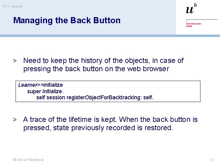 ST — Seaside Managing the Back Button > Need to keep the history of