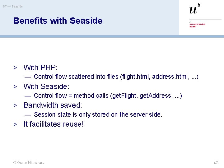 ST — Seaside Benefits with Seaside > With PHP: — Control flow scattered into