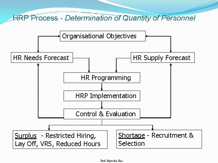 HRP Process - Determination of Quantity of Personnel Organisational Objectives HR Needs Forecast HR