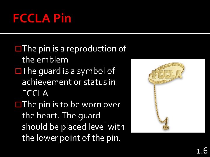 FCCLA Pin �The pin is a reproduction of the emblem �The guard is a