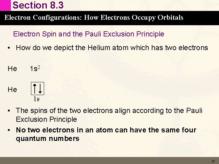 Section 8. 3 Electron Configurations: How Electrons Occupy Orbitals Electron Spin and the Pauli