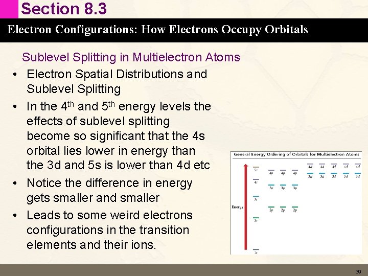 Section 8. 3 Electron Configurations: How Electrons Occupy Orbitals • • Sublevel Splitting in