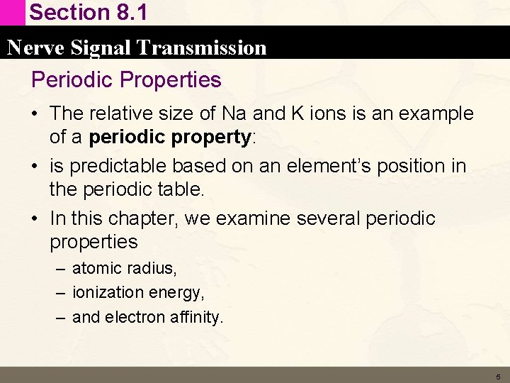 Section 8. 1 Nerve Signal Transmission Periodic Properties • The relative size of Na