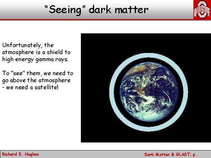 “Seeing” dark matter Unfortunately, the atmosphere is a shield to high energy gamma rays.