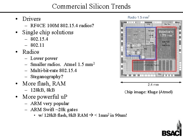 Commercial Silicon Trends • Drivers – RF 4 CE 100 M 802. 15. 4