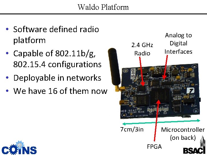 Waldo Platform • Software defined radio platform • Capable of 802. 11 b/g, 802.