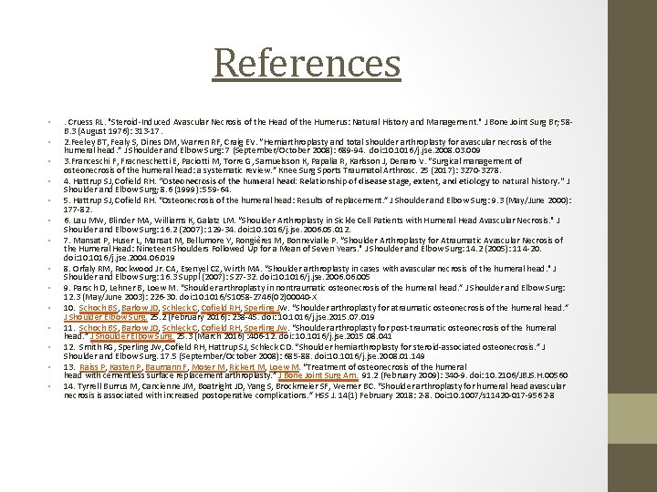 References • • • • . Cruess RL. "Steroid-Induced Avascular Necrosis of the Head