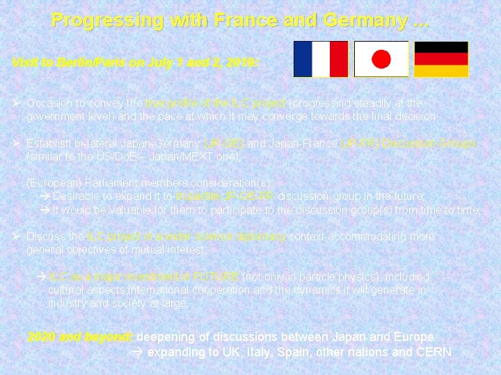 Progressing with France and Germany. . . Visit to Berlin/Paris on July 1 and