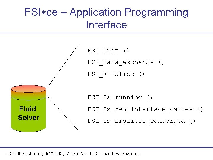 FSI ce – Application Programming Interface FSI_Init () FSI_Data_exchange () FSI_Finalize () FSI_Is_running ()