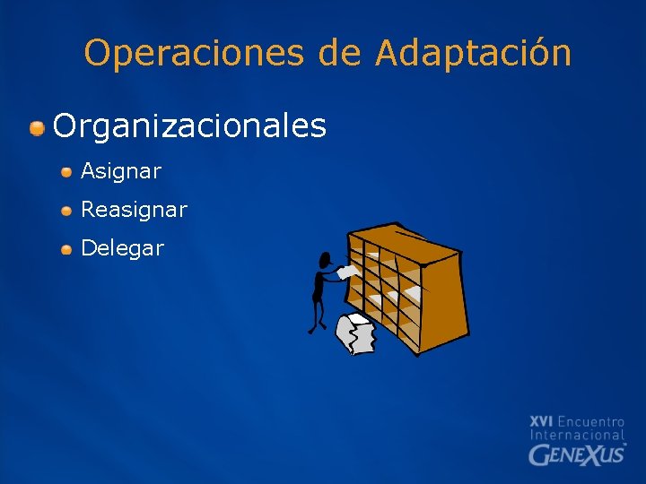 Operaciones de Adaptación Organizacionales Asignar Reasignar Delegar 