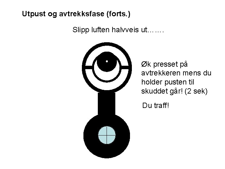 Utpust og avtrekksfase (forts. ) Slipp luften halvveis ut……. Øk presset på avtrekkeren mens