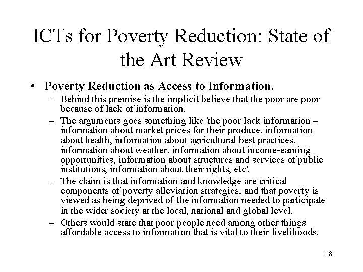 ICTs for Poverty Reduction: State of the Art Review • Poverty Reduction as Access