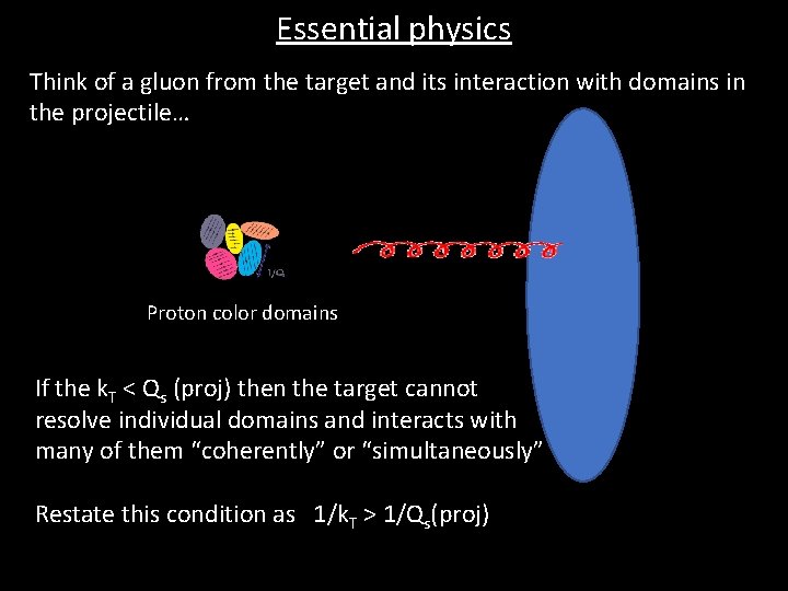 Essential physics Think of a gluon from the target and its interaction with domains