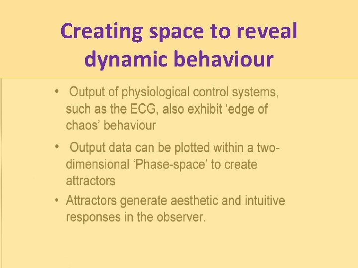 Creating space to reveal dynamic behaviour 