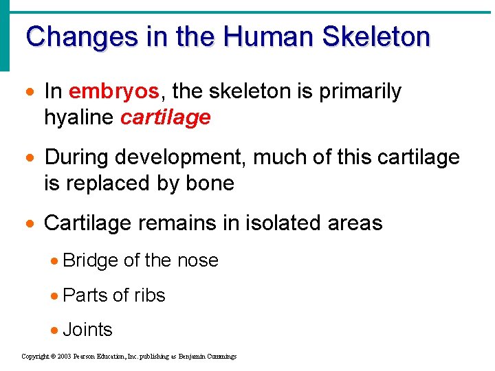 Changes in the Human Skeleton · In embryos, the skeleton is primarily hyaline cartilage