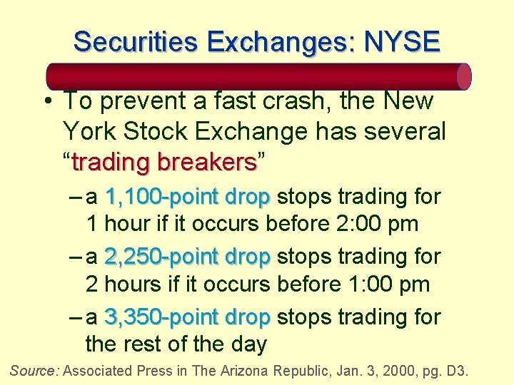 Securities Exchanges: NYSE • To prevent a fast crash, the New York Stock Exchange