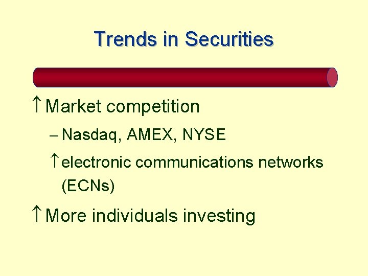 Trends in Securities Market competition - Nasdaq, AMEX, NYSE electronic communications networks (ECNs) More