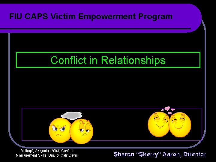 FIU CAPS Victim Empowerment Program Conflict in Relationships Billikopf, Gregorio (2003) Conflict Management Skills, FIU CAPS Victim Empowerment Program Conflict in Relationships Billikopf, Gregorio (2003) Conflict Management Skills,