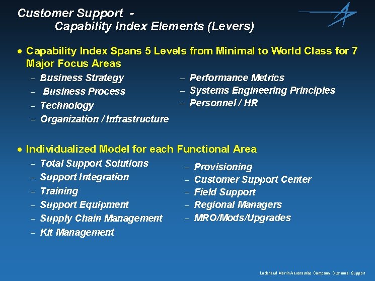 Lockheed Martin Aeronautics Customer Support Cmm Overview November