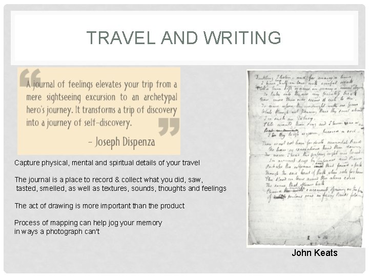 TRAVEL AND WRITING Capture physical, mental and spiritual details of your travel The journal