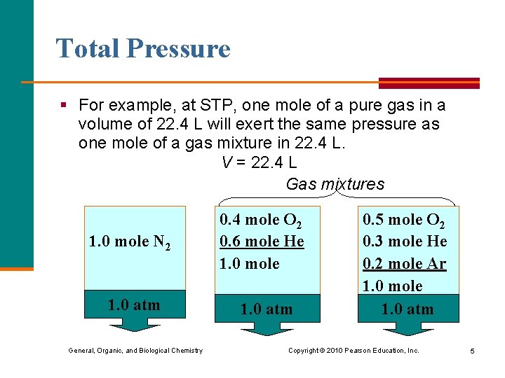 Total Pressure § For example, at STP, one mole of a pure gas in